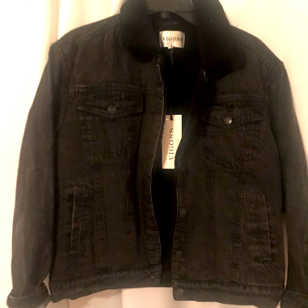 Black jeans jacket with fur from Saks Fifth ave